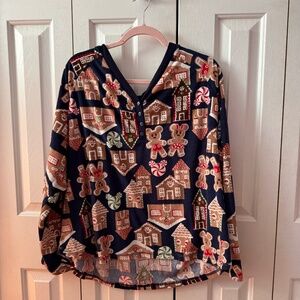 Festive Disney Gingerbread Print Pajama Top